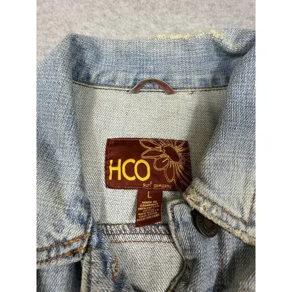 Y2K Hollister Junior Womens Size L Distressed Denim Jacket HCO Surf - Picture 3 of 10